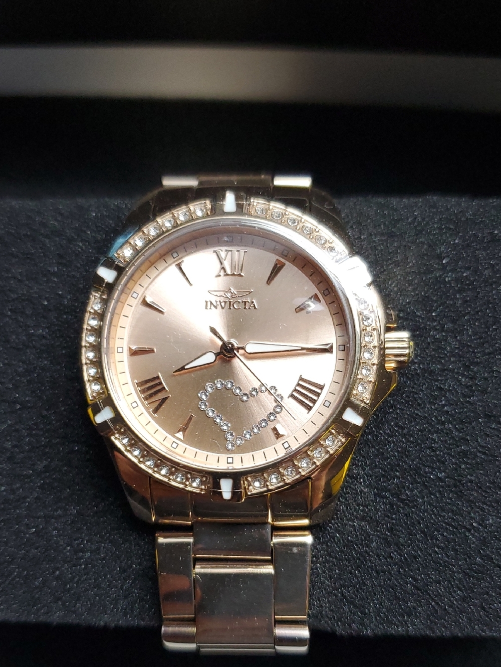 Invicta Women's Gold Tone Crystal Heart Bracelet Watch - Rose Gold